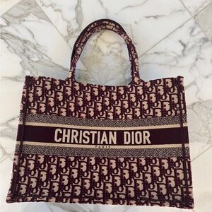 Dior Burgundy and Cream Tote Bag